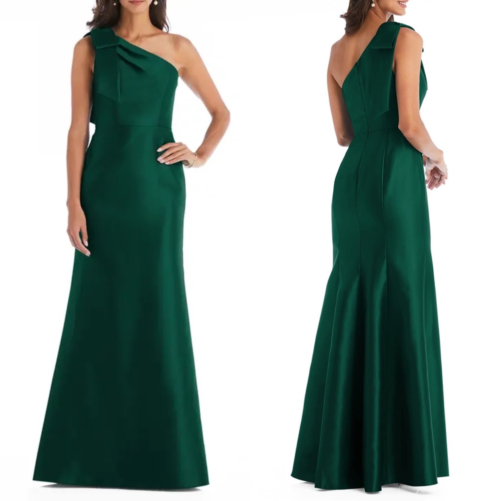 ALFRED SUNG One-Shoulder Emerald Green Evening Gown
